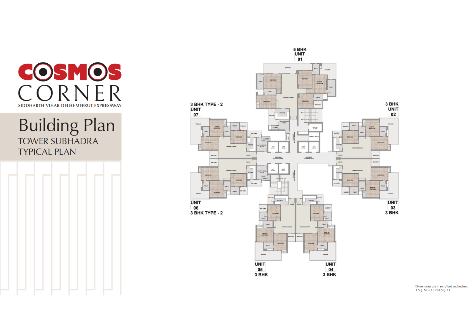 Tower Subhadra typical floor building plan – AU Cosmos Corner